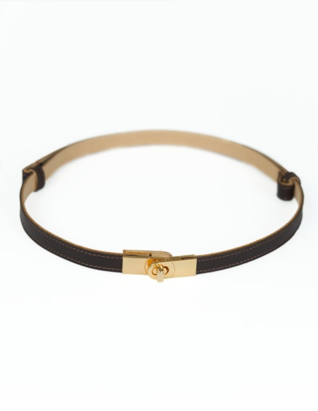 Ciemnobrązowy skórzany...