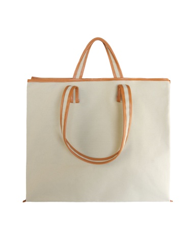 Duża torba lniana z skórzanym obszyciem