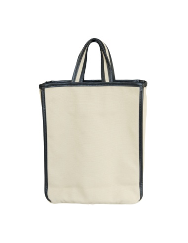 Mała torba lniana z skórzanym obszyciem