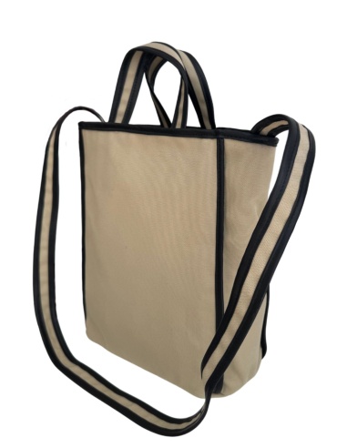 Mała torba lniana z skórzanym obszyciem