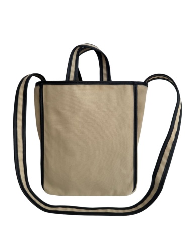 Mała torba lniana z skórzanym obszyciem