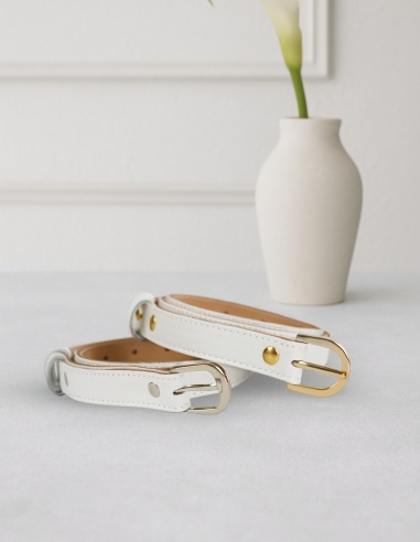 Skórzany biały pasek damski Tisa -...