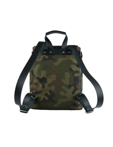 Plecak męski moro z skórzanymi...