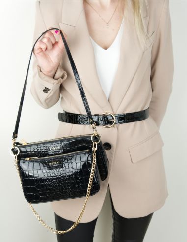 Skórzana torebka 2w1 wzór w krokodyla...