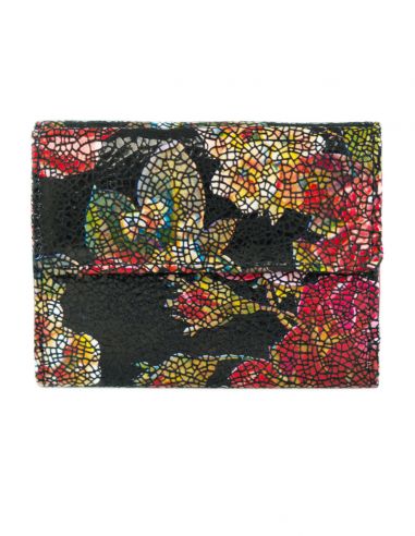 Skórzany mały portfel damski w róże...