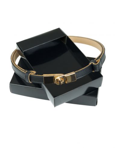 Czarny skórzany pasek damski Kallie -...