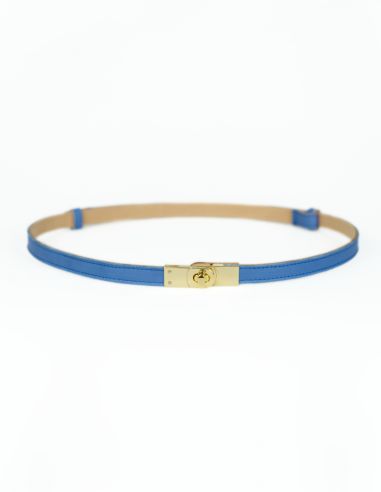 Niebieski skórzany pasek damski...