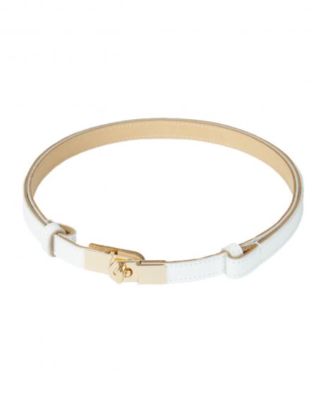 Biały skórzany pasek damski...