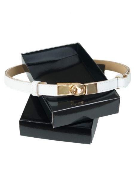 Biały skórzany pasek damski...