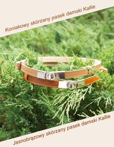 Koniakowy skórzany pasek damski...