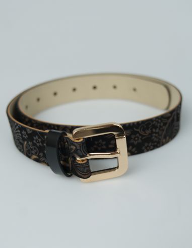 Skórzany pasek damski w kwiaty - Giovani