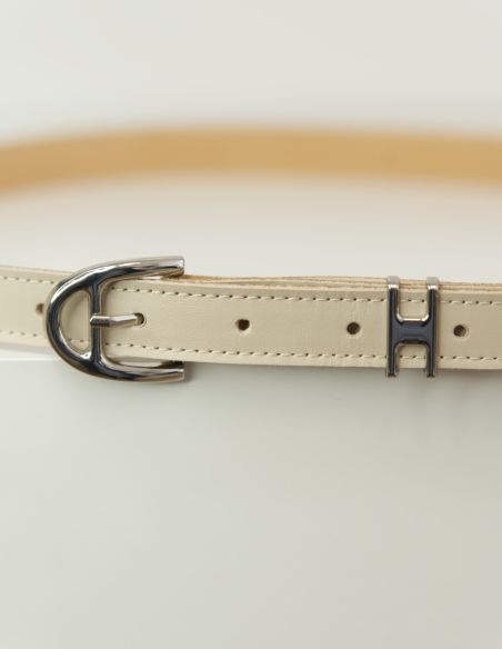 Jasnobeżowy skórzany pasek...
