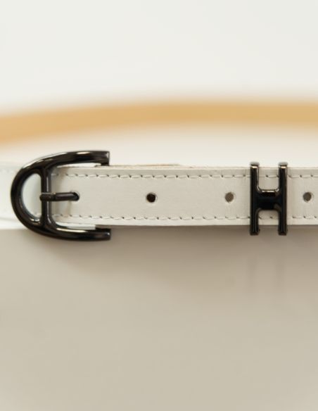 Biały skórzany pasek damski...