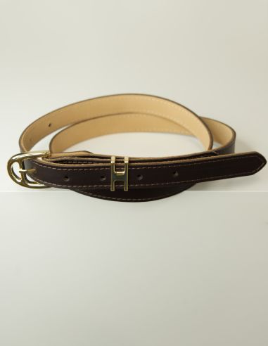 Ciemnobrązowy skórzany pasek damski...