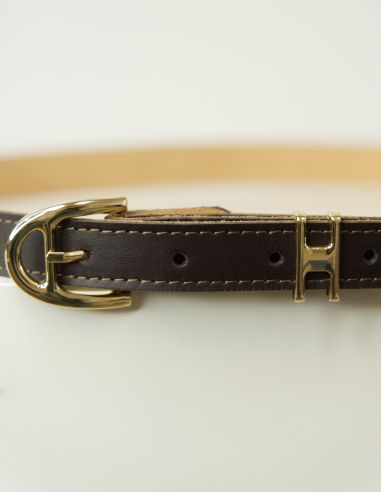 Ciemnobrązowy skórzany pasek damski...