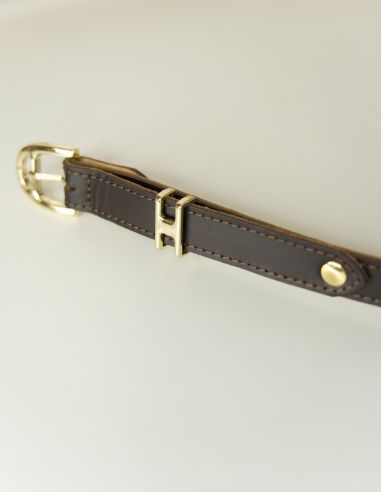 Ciemnobrązowy skórzany pasek damski...